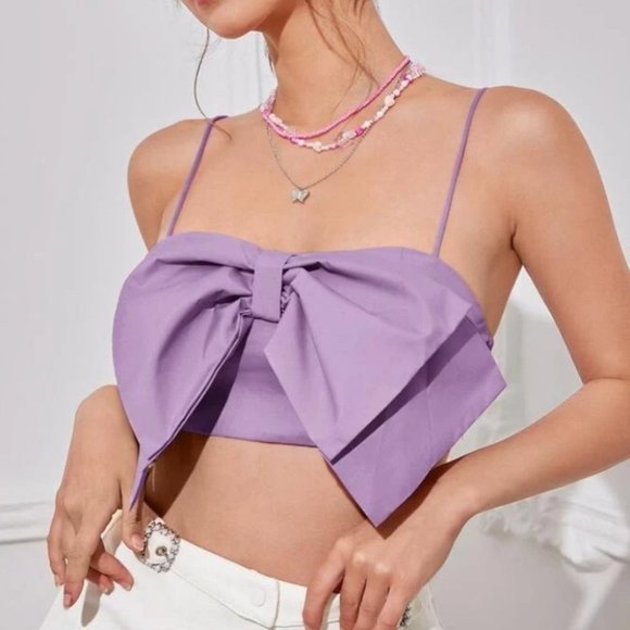 Bow Front Cami Cropped Top Purple - Picture 4 of 5